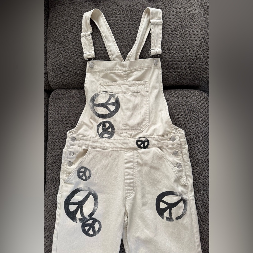 We the Free People Peace Sign Ziggy Harmony Overalls in White Medium Retail $128 - Picture 5 of 16